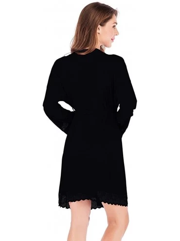 Robes Women's Pajama Long Robe- Sexy Sleepwear Trimmed with lace- Relaxed fit with Outer tie Belt - Black - CU18RUA52X5 $25.78