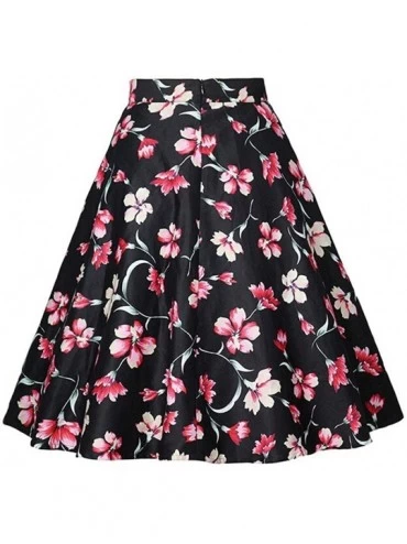 Baby Dolls & Chemises Fashion Women High Waist Flowers Print A-Line Skirt Big Skirt Vintage Skirt - Hot Pink - CM197HD2NCQ $2...