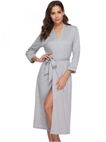 Robes Women's Kimono Robes Cotton Lightweight Long Robes Knit Bathrobe Soft Sleepwear Bathrobes for Women - Grey - C818N8DX5E...