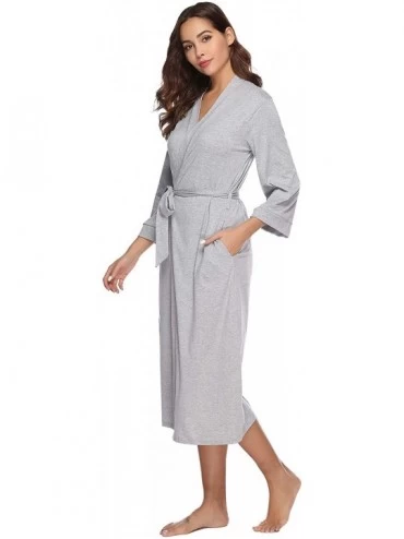 Robes Women's Kimono Robes Cotton Lightweight Long Robes Knit Bathrobe Soft Sleepwear Bathrobes for Women - Grey - C818N8DX5E...