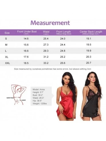 Baby Dolls & Chemises Women Lingerie Lace Satin V Neck Babydoll Nightwear Chemise Sleepwear Mini Teddy - Wine Red - C918YCXTM...