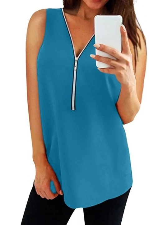 Nightgowns & Sleepshirts Women Blouse Womens Blouses Fall Tops T-Shirt Roll Up Flowy Shirt - Sky Blue - CU19629X3QT $9.21