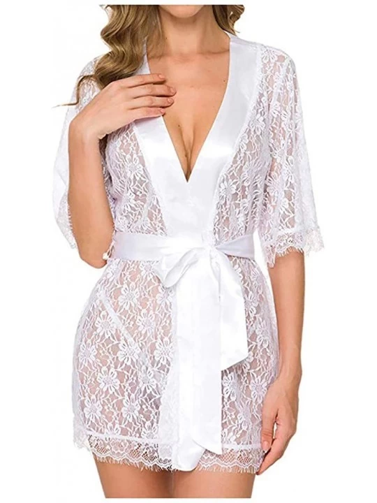 Tops Pajama Sexy for Women Sexy Lingerie Babydoll Sleepwear Underwear Lace Coat Briefs Nightwear - White - CY19422QGDS $15.06