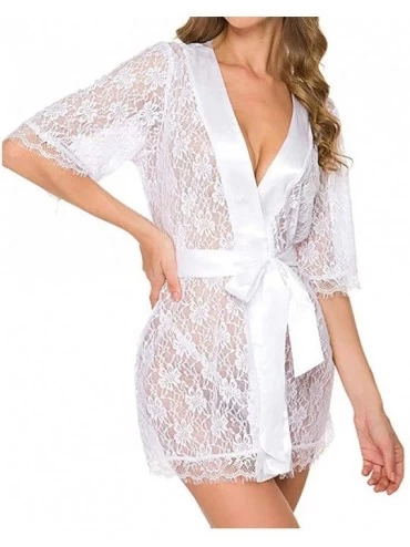 Tops Pajama Sexy for Women Sexy Lingerie Babydoll Sleepwear Underwear Lace Coat Briefs Nightwear - White - CY19422QGDS $15.06