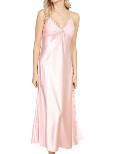 Nightgowns & Sleepshirts Women's Sexy Satin Long Nightgown Lace Slip Lingerie Chemise Robes - Light Pink - CM17YIZYU7C $18.73