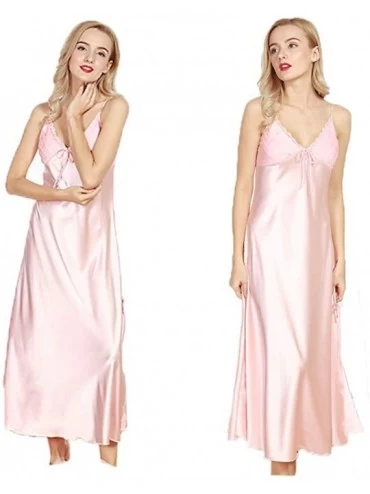 Nightgowns & Sleepshirts Women's Sexy Satin Long Nightgown Lace Slip Lingerie Chemise Robes - Light Pink - CM17YIZYU7C $18.73