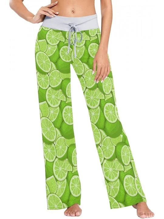 Bottoms Green Fresh Citrus Fruit Lemon Lime Slices Women's Pajama Pants Lounge Sleep Wear - Multi - CP19C8ZTKAH $17.96