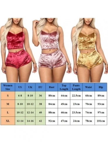 Sets Women Sexy Strappy Babydoll Lingerie Velvet Pajama Sets Strap Crop Top Camisole and Shorts 2Pcs Sleepwear Underwear - B-...