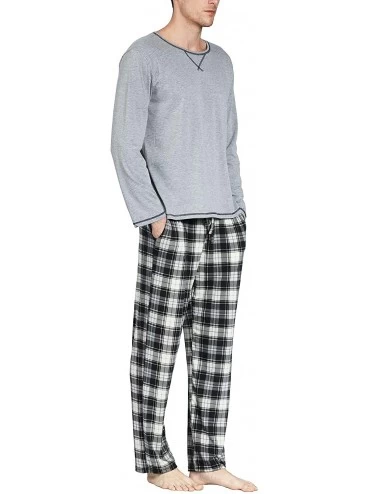 Sleep Sets Men's Pajamas Set Soft Cotton Knit Long Sleeves and Pajamas pants Classic Sleepwear Lounge Set - Light Grey - CP18...