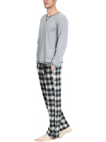 Sleep Sets Men's Pajamas Set Soft Cotton Knit Long Sleeves and Pajamas pants Classic Sleepwear Lounge Set - Light Grey - CP18...