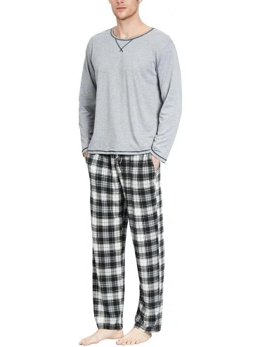 Sleep Sets Men's Pajamas Set Soft Cotton Knit Long Sleeves and Pajamas pants Classic Sleepwear Lounge Set - Light Grey - CP18...