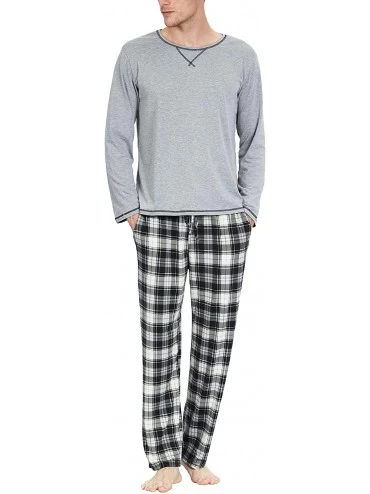 Sleep Sets Men's Pajamas Set Soft Cotton Knit Long Sleeves and Pajamas pants Classic Sleepwear Lounge Set - Light Grey - CP18...