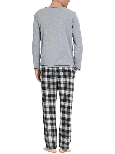 Sleep Sets Men's Pajamas Set Soft Cotton Knit Long Sleeves and Pajamas pants Classic Sleepwear Lounge Set - Light Grey - CP18...