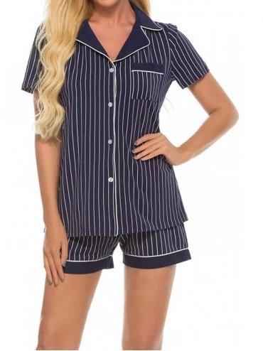 Sets Women's Pajamas Short Sleeve Set Soft Elegant Modal Sleepwear Pj Sets with Pocket - Navystripe - CL19CA6OZ8Q $26.78