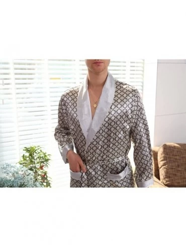 Robes Men's Summer Luxurious Kimono Soft Satin Robe Long-Sleeve Nightgown Printed Pajamas Bathrobes - Silver Gray - CH18ERIDL...