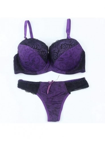 Bras Women's Comfortable Push Up Embroidery Lace Bra and Panty Set Plus Size - Purple - C7193XT0NRU $14.63