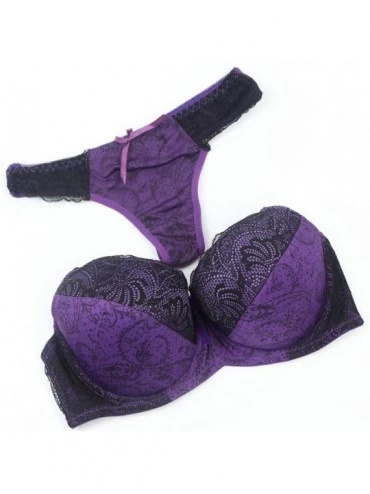 Bras Women's Comfortable Push Up Embroidery Lace Bra and Panty Set Plus Size - Purple - C7193XT0NRU $14.63