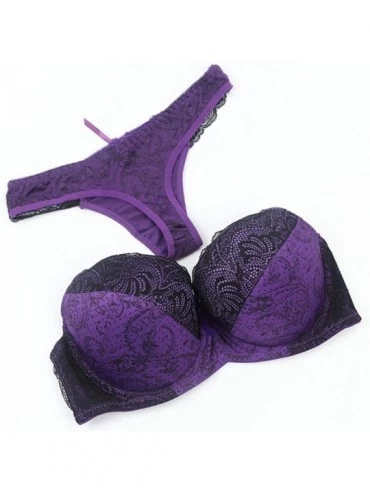 Bras Women's Comfortable Push Up Embroidery Lace Bra and Panty Set Plus Size - Purple - C7193XT0NRU $14.63