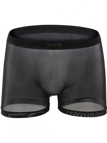 Boxer Briefs Men Underpant Sexy Transparent Mesh Flat Quartet Seamless Breathable Boxer Briefs Bulge Pouch Knickers - Black -...