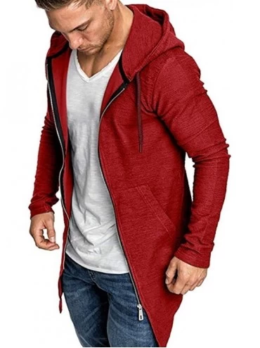 Thermal Underwear Men's Splicing Hooded Solid Trench Cardigan Slim Fit Zip Outwear Coat Jacket - A-red - CX18A72IED5 $28.29