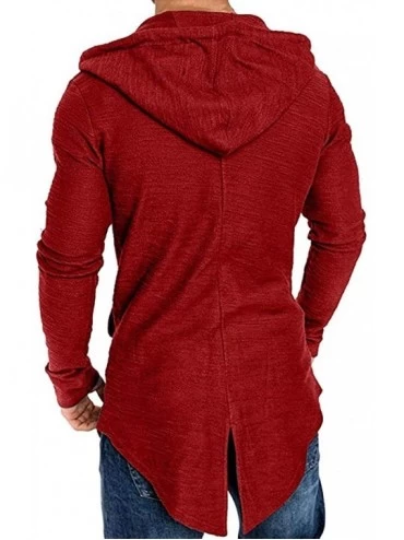 Thermal Underwear Men's Splicing Hooded Solid Trench Cardigan Slim Fit Zip Outwear Coat Jacket - A-red - CX18A72IED5 $28.29