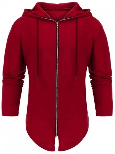 Thermal Underwear Men's Splicing Hooded Solid Trench Cardigan Slim Fit Zip Outwear Coat Jacket - A-red - CX18A72IED5 $28.29