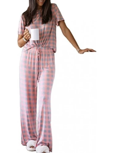 Sets Women's Lightweight Short Sleeve Pajamas Pants Sets - Pink- Plaid - CT19CSD34YT $31.43