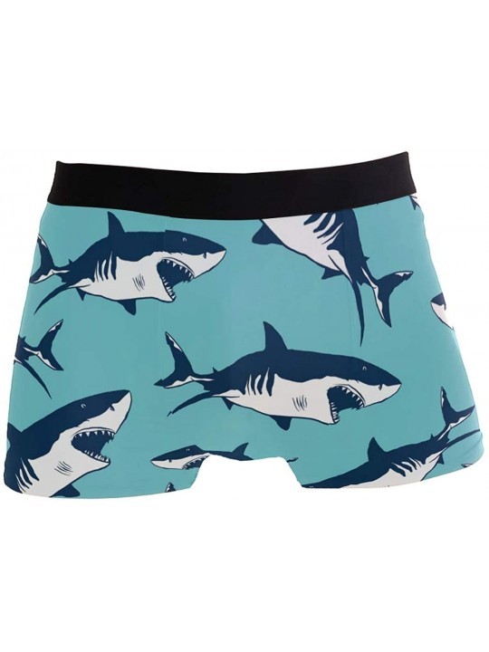 Blue Shark Pattern Boxer Briefs Men's Underwear Boys Stretch Breathable ...