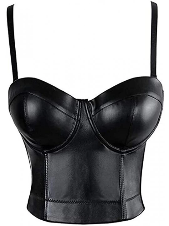 Womens Straps Pu Leather Bustier Crop Top Push Up Corset Top Bra For Club Party Sports Sport 0930