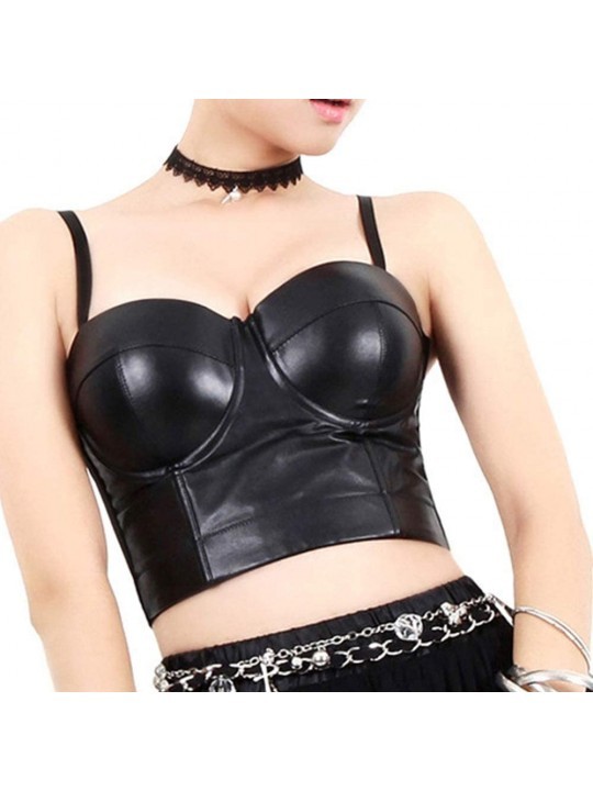 Womens Straps Pu Leather Bustier Crop Top Push Up Corset Top Bra For Club Party Sports Sport