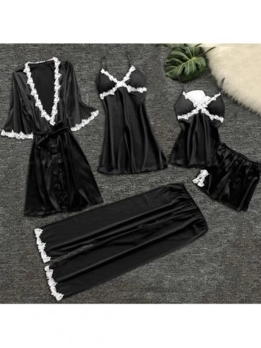 Baby Dolls & Chemises Women Sexy Lace Lingerie Nightwear Underwear Babydoll Sleepwear Dress 5PC Suit - Black - CY199UU4S66 $2...