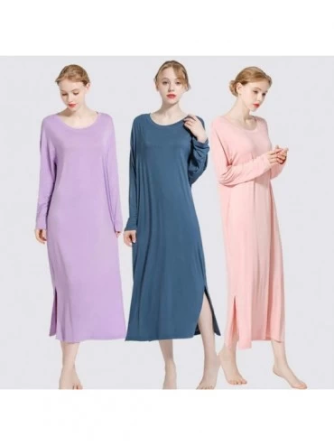 Nightgowns & Sleepshirts Women's Nightgowns Long Sleeve Sleepwear Comfy Sleep Shirt Cotton Scoop Neck Nightshirt One Size - V...