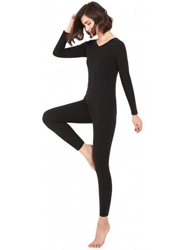 Thermal Underwear Thermal Underwear Women Long - Scoop Neck Ultra - Thin Set Top & Bottom - Vbk - CT193HID3QR $25.34