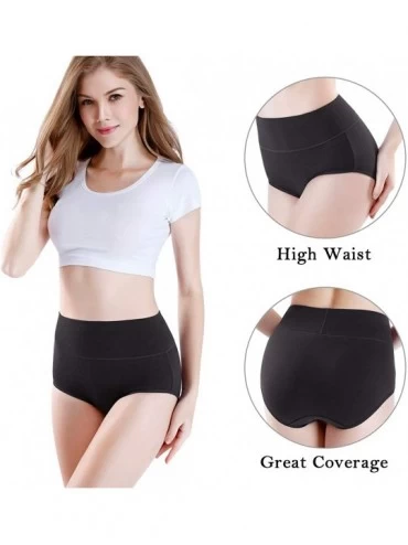 Panties Women's High Waisted Cotton Underwear Ladies Soft Full Briefs Panties Multipack - Black Beige-4 Pack - CT18TYLKK5N $2...