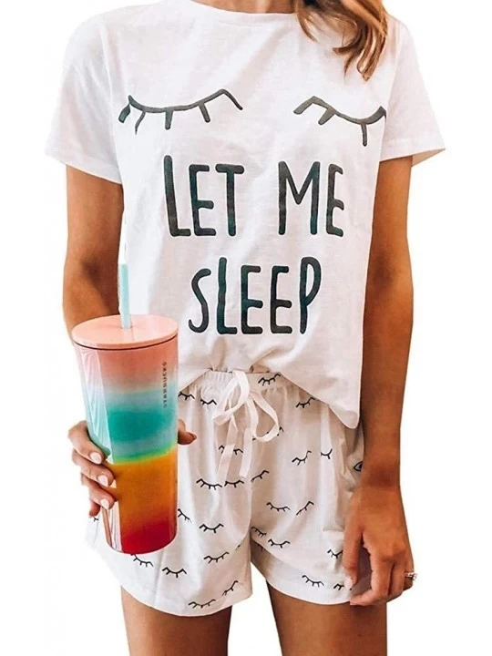 Sets Women Cute Summer Short Sleeve Pajamas Set Printed Tee and Shorts Sleepwear Loungewear Pjs Set - Color3 - CK1908KA7KY $2...