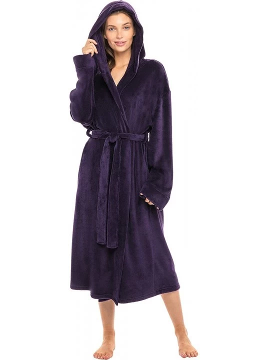 Robes Women's Soft Fleece Robe with Hood- Warm Bathrobe - Purple - CM11V8KKMVZ $32.85