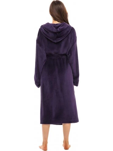 Robes Women's Soft Fleece Robe with Hood- Warm Bathrobe - Purple - CM11V8KKMVZ $32.85