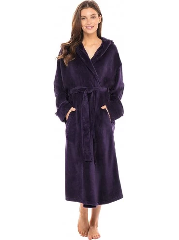 Robes Women's Soft Fleece Robe with Hood- Warm Bathrobe - Purple - CM11V8KKMVZ $32.85