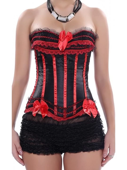 Bustiers & Corsets Women's Sexy Bow Lace Corset Bustier Bodyshaper Top Bodice S-6XL - Red - CT12N1IYQQA $29.59