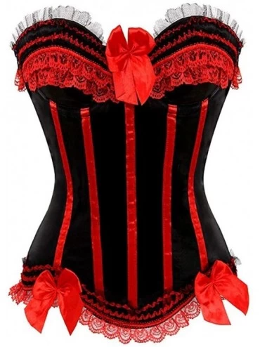 Bustiers & Corsets Women's Sexy Bow Lace Corset Bustier Bodyshaper Top Bodice S-6XL - Red - CT12N1IYQQA $29.59