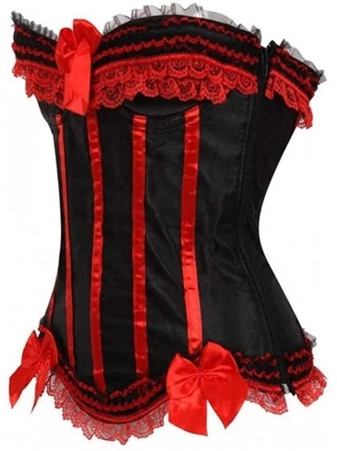 Bustiers & Corsets Women's Sexy Bow Lace Corset Bustier Bodyshaper Top Bodice S-6XL - Red - CT12N1IYQQA $29.59