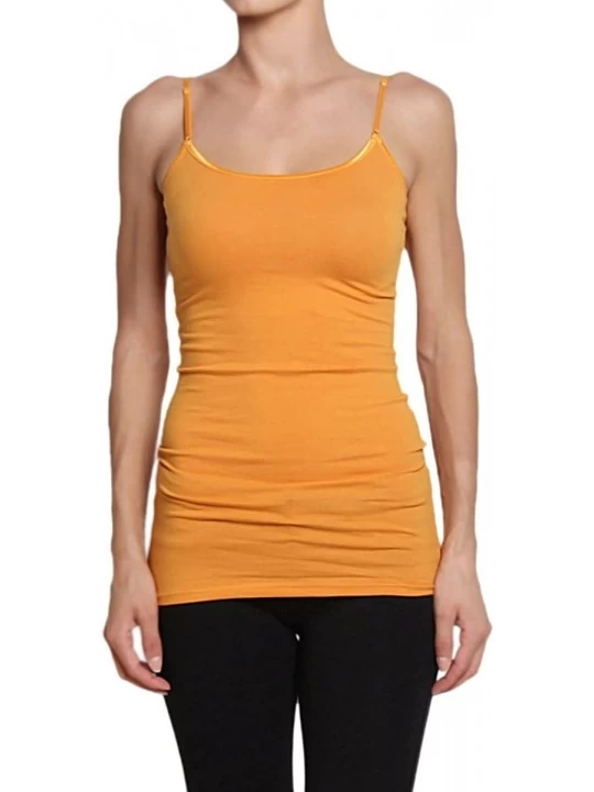 Camisoles & Tanks Basic Spaghetti Strap Long Tank Top Solid Plain Cami Camisole - Mustard - C511L9D9XQ1 $11.71