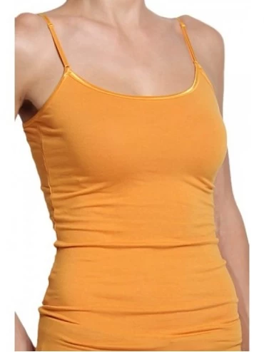 Camisoles & Tanks Basic Spaghetti Strap Long Tank Top Solid Plain Cami Camisole - Mustard - C511L9D9XQ1 $11.71