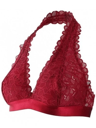 Bras Women's Halter Bralette With Cageback - Solar Red - CT1864SNDO0 $16.55