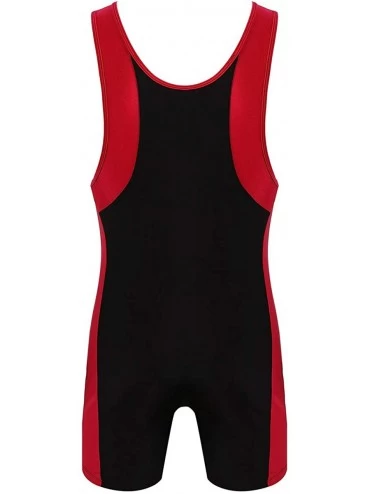 Shapewear Men's One Piece U Neck Sleeveless Shorts Unitard Fitness Sports Leotard Jumpsuit - Red - CV19CDM74HT $20.34