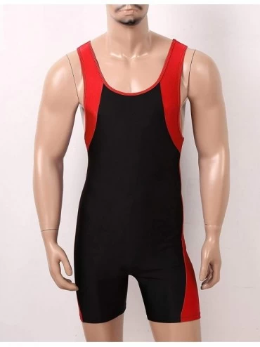 Shapewear Men's One Piece U Neck Sleeveless Shorts Unitard Fitness Sports Leotard Jumpsuit - Red - CV19CDM74HT $20.34