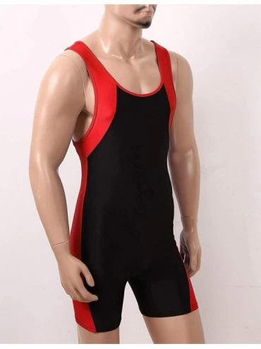 Shapewear Men's One Piece U Neck Sleeveless Shorts Unitard Fitness Sports Leotard Jumpsuit - Red - CV19CDM74HT $20.34