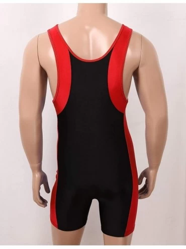 Shapewear Men's One Piece U Neck Sleeveless Shorts Unitard Fitness Sports Leotard Jumpsuit - Red - CV19CDM74HT $20.34