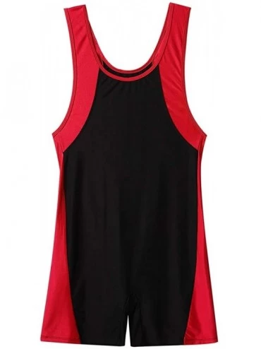 Shapewear Men's One Piece U Neck Sleeveless Shorts Unitard Fitness Sports Leotard Jumpsuit - Red - CV19CDM74HT $20.34