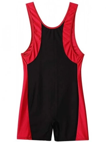 Shapewear Men's One Piece U Neck Sleeveless Shorts Unitard Fitness Sports Leotard Jumpsuit - Red - CV19CDM74HT $20.34